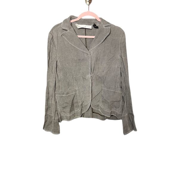 Charles Nolan Jean Jacket Women's Size 14 100% Linen Faded Black Contrast Stitch - Picture 1 of 8